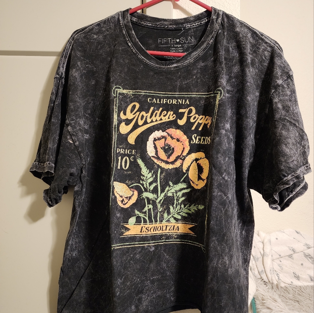 Fifth Sun Black Tee with Golden Poppy Graphic